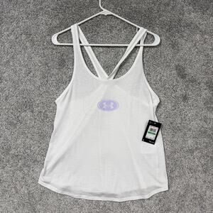 Under Armour Tank Top L White Lilac Loose Racerback Athletic Gym 1383251 Athflow